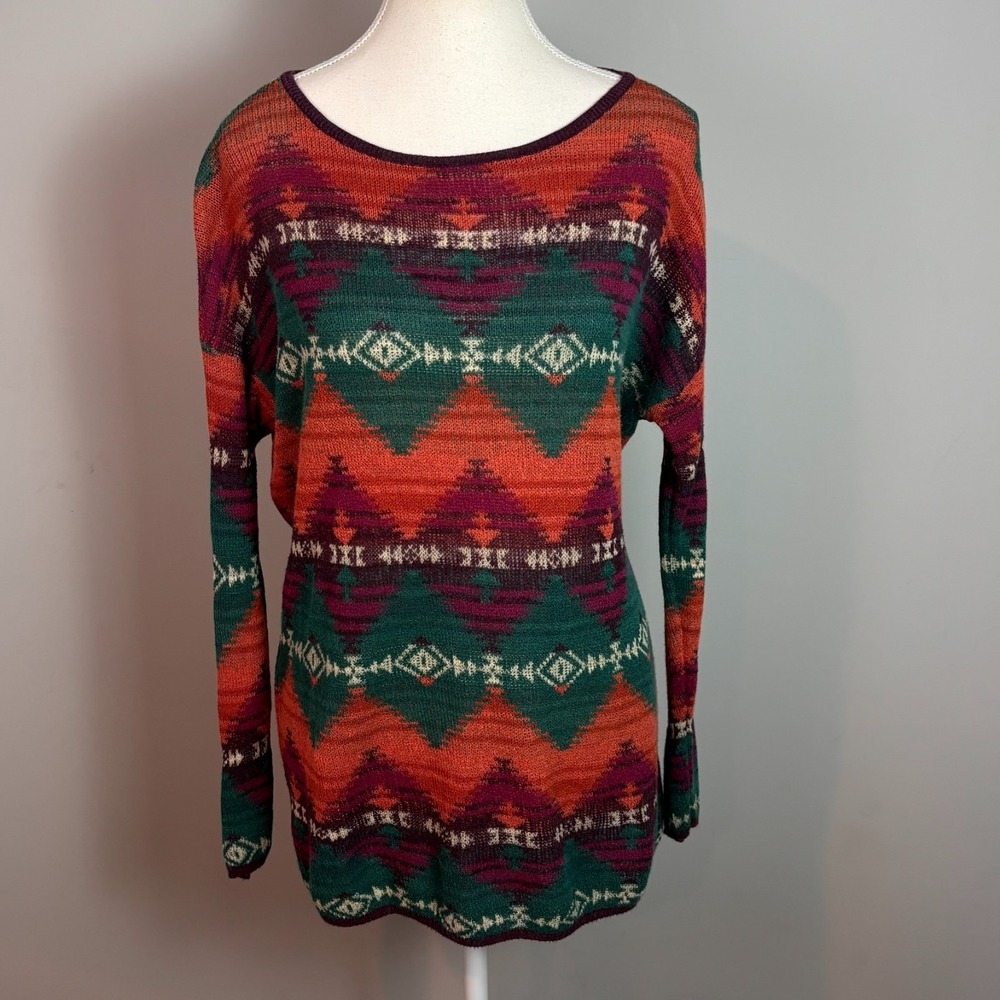 Denim & Supply Ralph Lauren Y2K Southwestern Pattern Open Knit Tunic Sweater Med